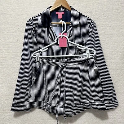 ISAAC MIZRAHI WOMEN’S PAJAMAS PJ SLEEPWEAR SET SHORT BLUE WHITE STRIPE SZ M NWT - Image 1 of 4