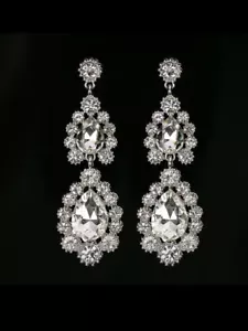 Women’s Crystal Drop Earrings Vintage Style Flower Dangle Wedding Bridal Jewelry - Picture 1 of 4