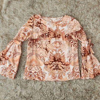 Blusa LC Lauren Conrad Floral Estampado Boho Manga Campana Naranja Para Mujer Mediana Foto 1 de 4