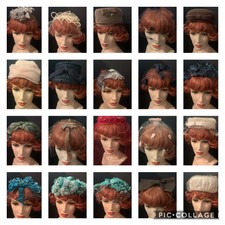 Vintage lot of 40 Designer & Novelty Rare Antique Ladies Womens Hats & Barrettes