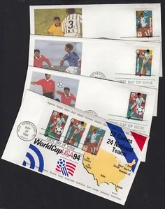 1994 World Cup Soccer Sc 2834-2837 Sheet of 3 & singles Fleetwood cachets - Picture 1 of 2