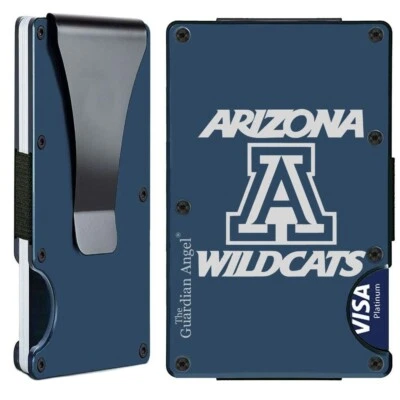 TIMELESSETCHINGS Arizona Wildcats Engraved Titanium Blue RFID Blocking Wallet w Clip D7