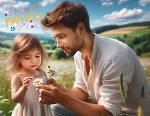 Father's Day Postcard Daddy with Daughter In Field of Flowers 5.5x4.25" - Picture 1 of 2