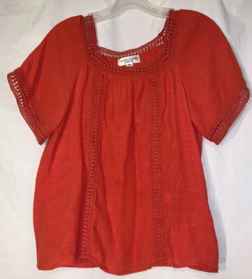 John Paul Richards Short Sleeve Red Crochet Blouse Top- Petite Medium - Image 1 of 4