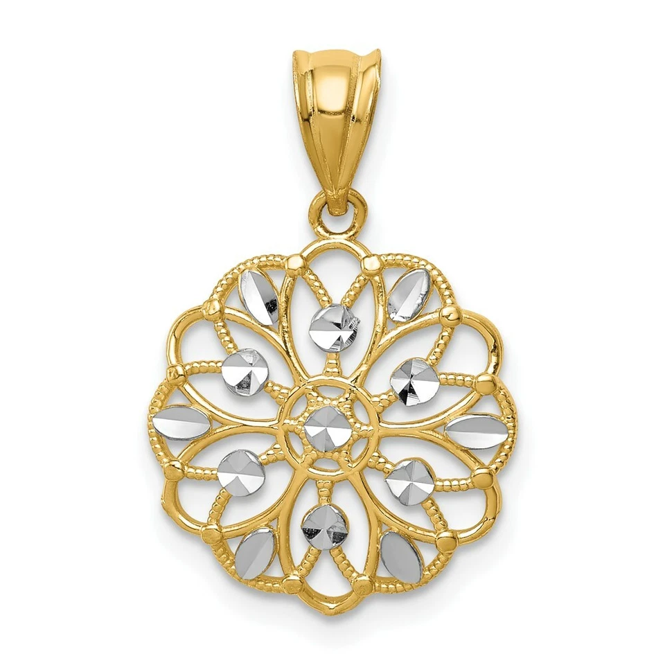 Goldia 14k Yellow Gold & Rhodium Diamond-cut Round Pendant