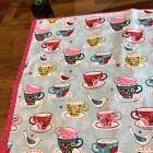 Pink, Turquoise/Lime Teacups Cotton Fabric, Handmade Table Runner New