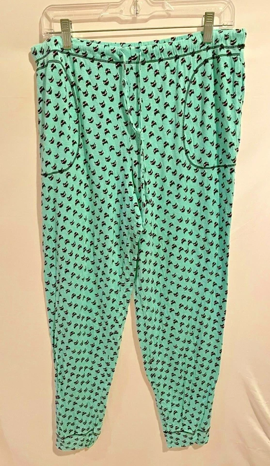 Pantalones de pijama Layla PJ Lounge verde negro gato talla grande bolsillos estampados por todas partes Foto 1 de 3