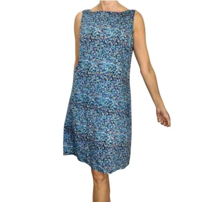 Vestido recto Liberty Art Fabrics estampado azul sin mangas algodón escote barco 12 Foto 1 de 4