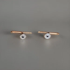 23. Vintage 14K Yellow Gold Mop Blue Sapphire Shirt Studs 6.7mm around - Picture 1 of 14