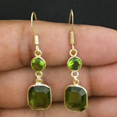925 Sterling Silver Peridot Silver/ Gold / Rose Gold Plated Earrings Gift - Image 1 of 4