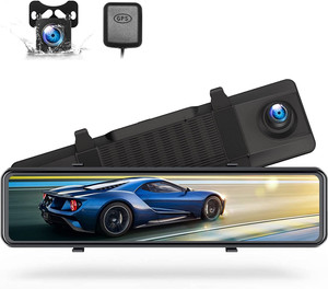 New Listing4K Mirror Dash Cam, Gps Full Touch Screen 12" Voice Control Backup Camera W/Wate