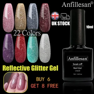 Reflective Glitter Gel Nail Varnish Anfillesan UV LED Base Coat Gel Sparkle UK - Picture 1 of 48