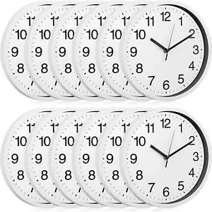 12 Pcs White Wall Clock Small Silent Non Ticking 10 Inch Modern Clocks round Eas - Picture 1 of 7