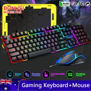 T6 USB Wired Mechanical Gaming Keyboard 104 Keys RGB LED Backlit For Windows PC - Picture 1 of 12