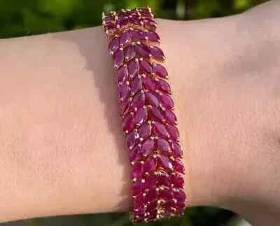 Brazalete 15Ct Corte Marquesa Simulado Julio Piedra de Nacimiento Rojo Rubí Chapado en Oro 14K Foto 1 de 4