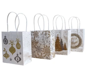 5 PK 5.5" x 4.5" x 2.5" Assorted Christmas Gift Bags with Gold and Silver Foil - Picture 1 of 6