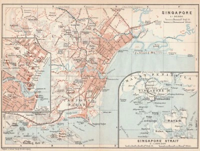 SINGAPORE Original map city street plan  SOUTH EAST ASIA MALAYSIA 1914 - Image 1 of 4