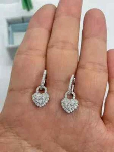 2Ct Round Lab Created Diamond Heart Drop & Dangle Earring 14K White Gold Plated - Picture 1 of 4