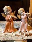 Two Vintage Homco Christmas Decor Ceramic Angels With Musical Instruments 6" Euc