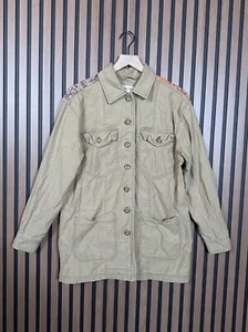 Free People Coat XS Womens Green Paisley Patch Button Trench Military Jacket - Picture 1 of 7