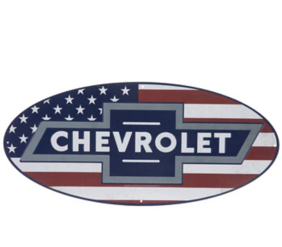 New Chevrolet Embossed Oval Metal Sign 20"x 9" Man Cave Garage Hot Rod Chevy man - Image 1 of 3