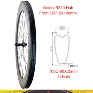 Road Bike 700C 60X25mm Front Wheel 24 Holes Carbon Rim Clincher Center Lock Hub - Picture 1 of 7