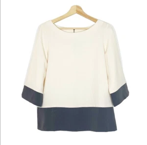 NWT Ann Taylor Loft Colorblock Structured Top 3/4 Sleeves Cream Gray Sz S - Picture 1 of 12
