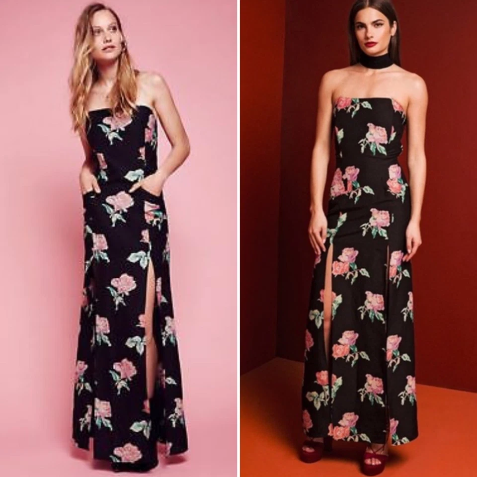 Maxi Vestido Stone Cold Fox Free People Negro Primrose Sin Tirantes Lino Seda 1 $650 Foto 1 de 4