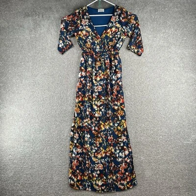 Vestido para mujer Everly talla pequeña azul multicolor manga 3/4 cuello en V Foto 1 de 4