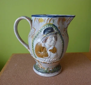 Pearlware Prattware jug "The Money lender" Pratt Ware relief moulded circa 1810 - Picture 1 of 14