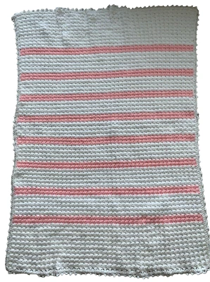 Manta de Cuna Suave Crochet Bebé Niña Rosa Afgana Blanca 30 x 42" Hecha a Mano Foto 1 de 4