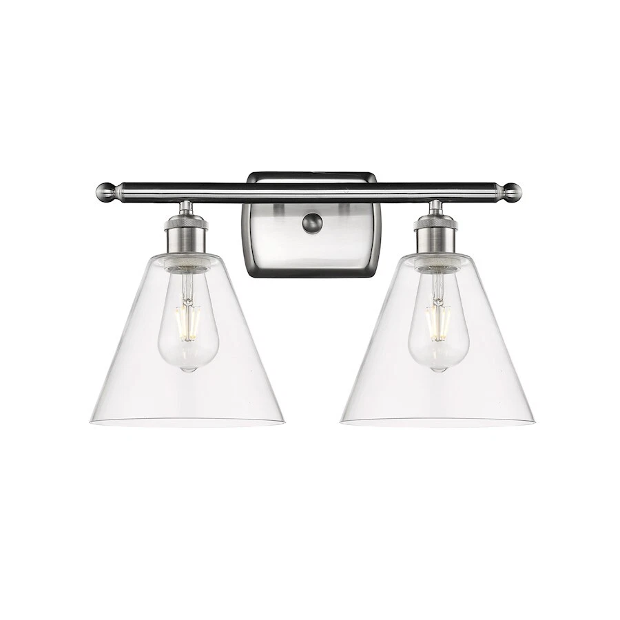 INNOVATIONS LIGHTING Innovations Ballston Cone 2 Light LED Vanity, SN/Clear - 516-2W-SN-GBC-82-LED