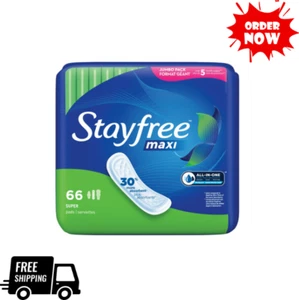 Stayfree Maxi Super Pads Wingless, 66 Count, Unscented, Absorbs More, 8 Hours - Bild 1 von 4