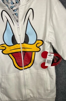 NUEVO CON ETIQUETAS Disney Sudadera con Capucha Donald Reversible Cremallera Completa Sudadera Blanca/Azul Talla Mediana Foto 1 de 4