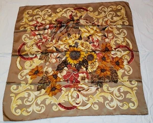 AUTHENTIC CHANEL 38" SILK SCARF DOUBLE C's SUNFLOWERS BIRD AUTUMN COLORS - Picture 1 of 8