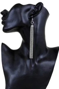 Edgy Women Fashion Jewelry Bling Earrings Silver Metal Chain Long Fringes Tassel - Picture 1 of 12