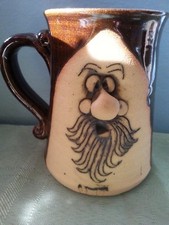 Vintage Stoneware Mug with Face and beard large nose artist unknown 5 1/4" tall