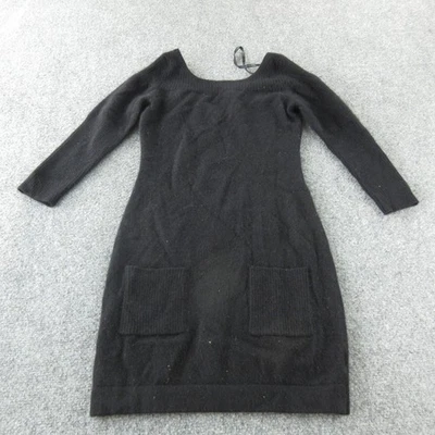 Vestido Suéter Bebe Para Mujer Pequeño Negro Mezcla Cachemira Manga Larga Bolsillo Tejido Foto 1 de 4
