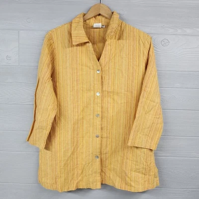 Lo último Top túnica de algodón naranja mezcla de lino manga 3/4 abotonada para mujer XL Foto 1 de 4