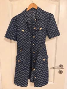 Tweed Kleid Blusenkleid Blau Minikleid Herbstkleid Mit Knöpfe MK Zeichen M - Bild 1 von 5