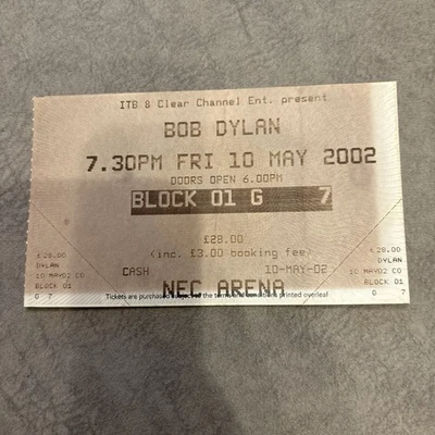 Bob Dylan - Nec Arena - Original concert tour programme ticket stub - Imagem 1 de 2
