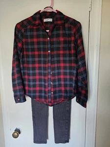 Abercrombie Kids Girl's Outfit- Button Shirt & Black Legging Jeans- Size 11/12 - Picture 1 of 8