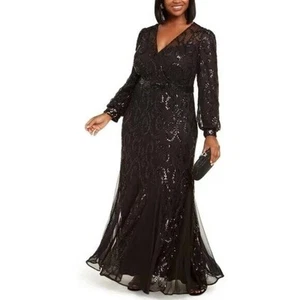 R&M Richards Plus Women's Sequined Mesh Evening Dress, Black Size 18W - Picture 1 of 2
