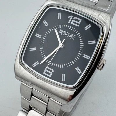 Kenneth Cole Reaction Quartz Watch 20885 Men Silver Black Barrel New Battery - Image 1 of 4