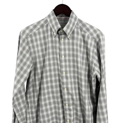 Camisa slim fit masculina cinza xadrez com botões Eton tamanho 15,5/39 - Imagem 1 de 4