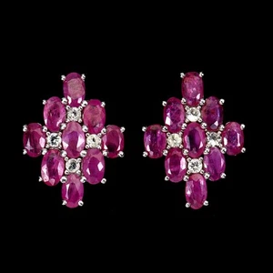 Mother Day 925 Silver Earrings Oval Ruby 5x3mm Natural Gemstone Jewelry - Picture 1 of 13
