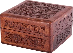 Pack de 2: Joyero de madera hecho a mano, tallas mandala, 4x4, gran regalo - Imagen 1 de 6