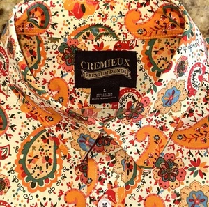 Camisa Cremieux Premium Denim Para Hombre Naranja Paisley Calce Ajustado Manga Larga Talla L - Imagen 1 de 3