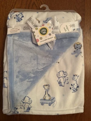 Nuevo - Manta Bebé Peluche Little Me Reversible Azul Safari Elefante Jirafa León Foto 1 de 4