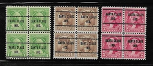 IN Precancels: Santa Claus 713; 1932 Washington Bicent Issue Blocks/4; 3 Diff. - Picture 1 of 1